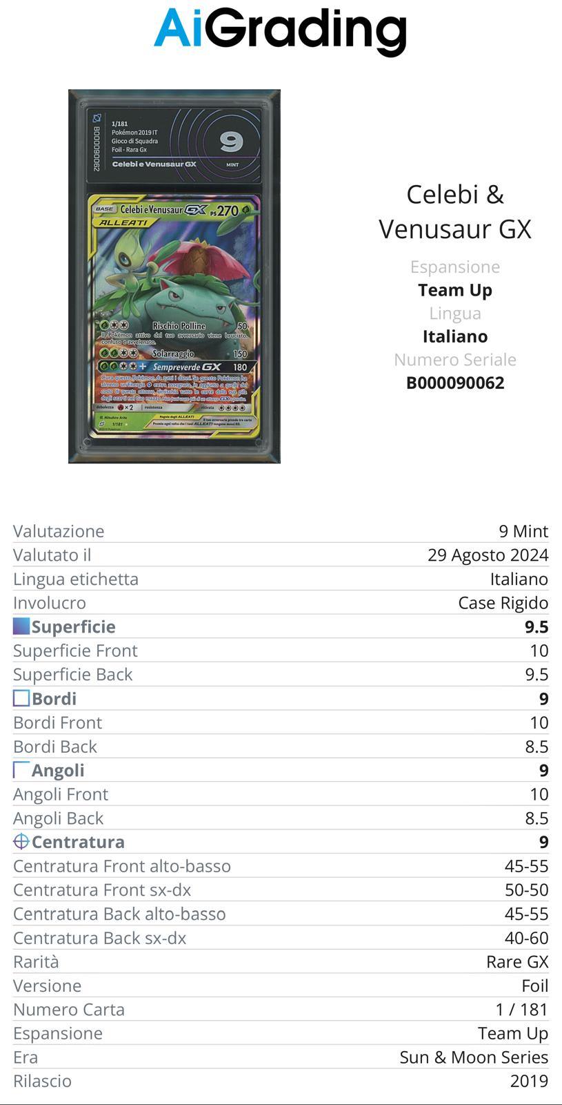 Celebi e Venusaur 1/181 Gradata AiGrading Voto 9 - B000090062