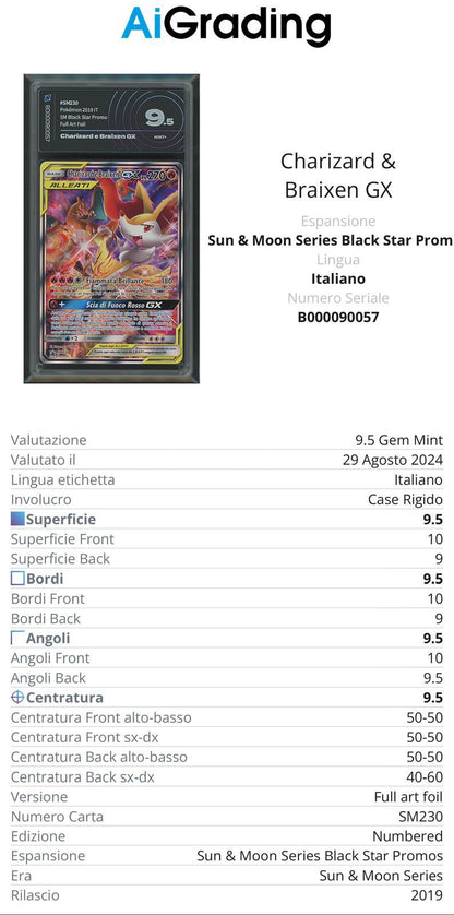 Charizard e Braixen GX SM230 Gradata AiGrading Voto 9,5 - B000090057