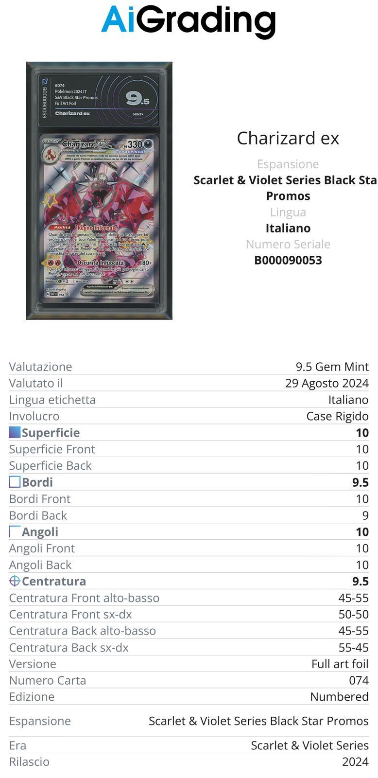 Charizard EX Promo 074 Gradata AiGrading Voto 9,5 - B000090053