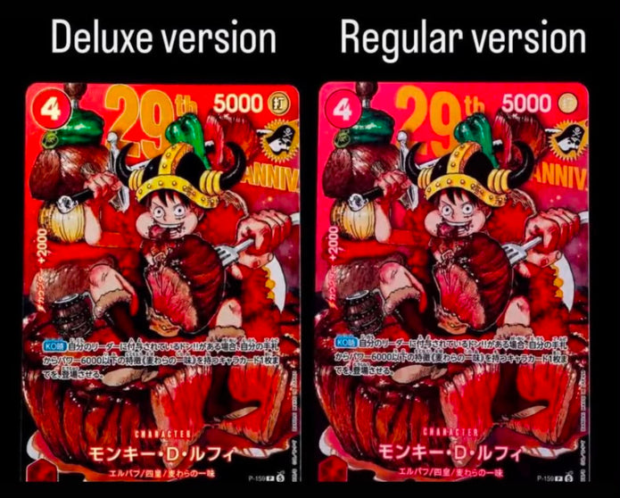 One Piece Card Game Monkey D. Luffy P-159 Bundle Regular + Deluxe 29th Anniversary Promo JAP