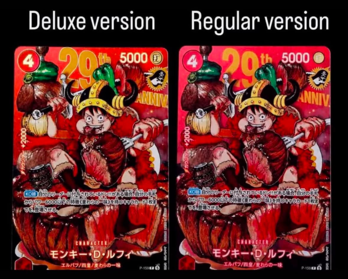 One Piece Card Game Monkey D. Luffy P-159 Bundle Regular + Deluxe 29th Anniversary Promo JAP