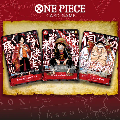 One Piece Trio Carte Promo Saikyō Jump 2026 Luffy, Ace, Barbabianca – Set Ufficiale JAP Bandai