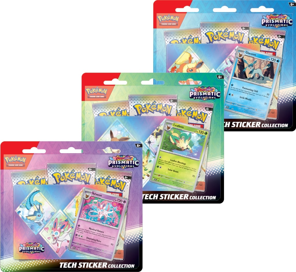 Pokemon Prismatic Evolutions Blister con 3 Buste e Adesivi ENG - 1 Pezzo Casuale