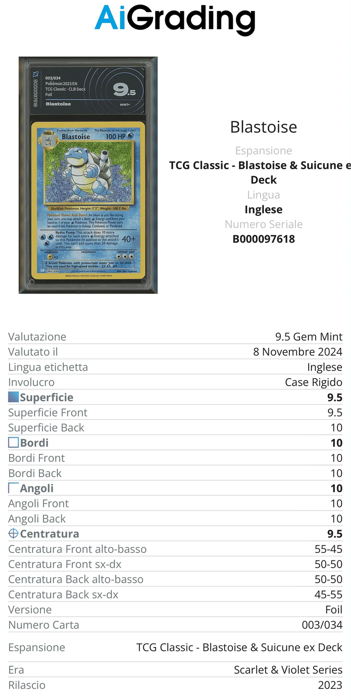 Blastoise TCG Classic Gradata AiGrading Voto 9,5 - B000097618