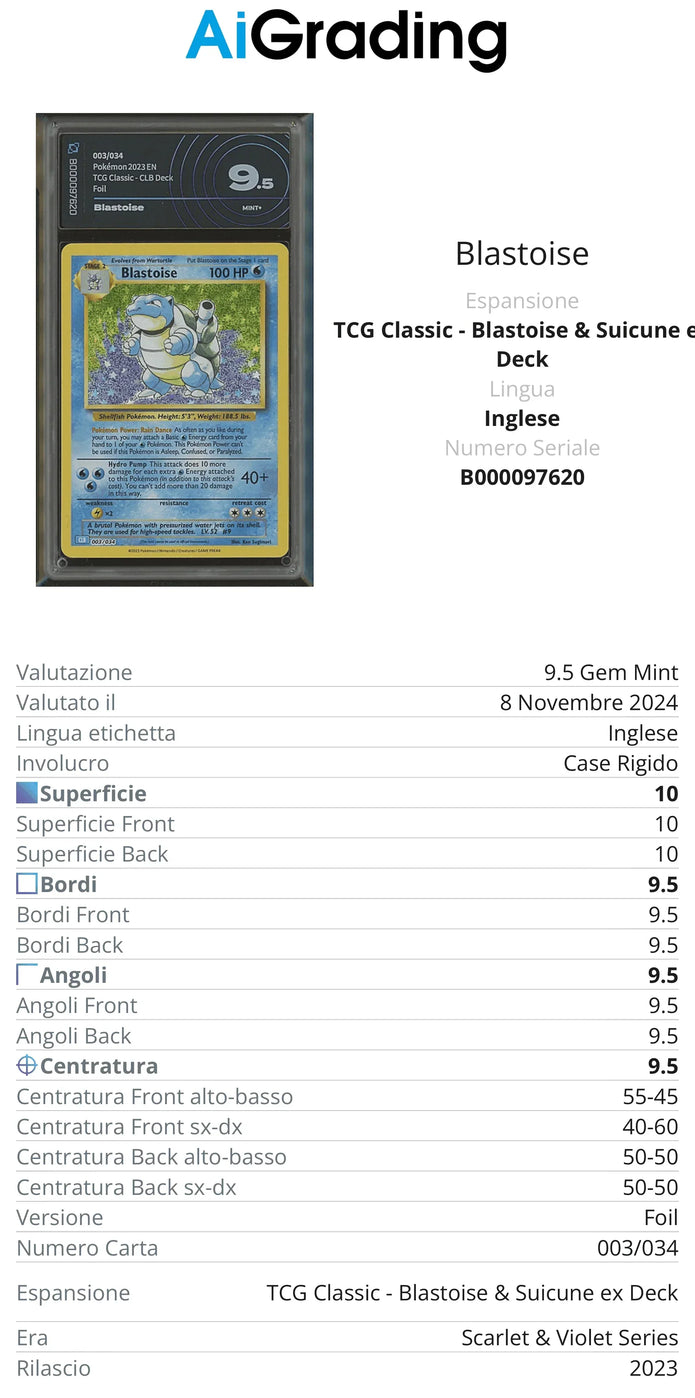 Blastoise TCG Classic Gradata AiGrading Voto 9,5 - B000097620