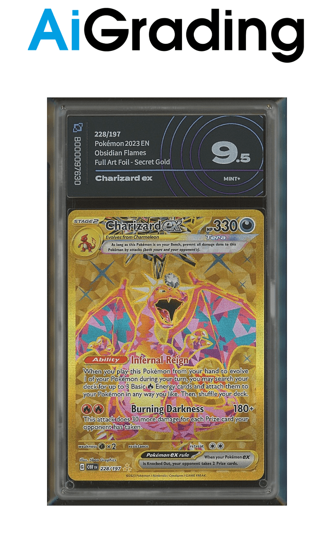 Charizard EX Full Art Obsidian Flames AiGrading Voto 9,5 - B000097630 -