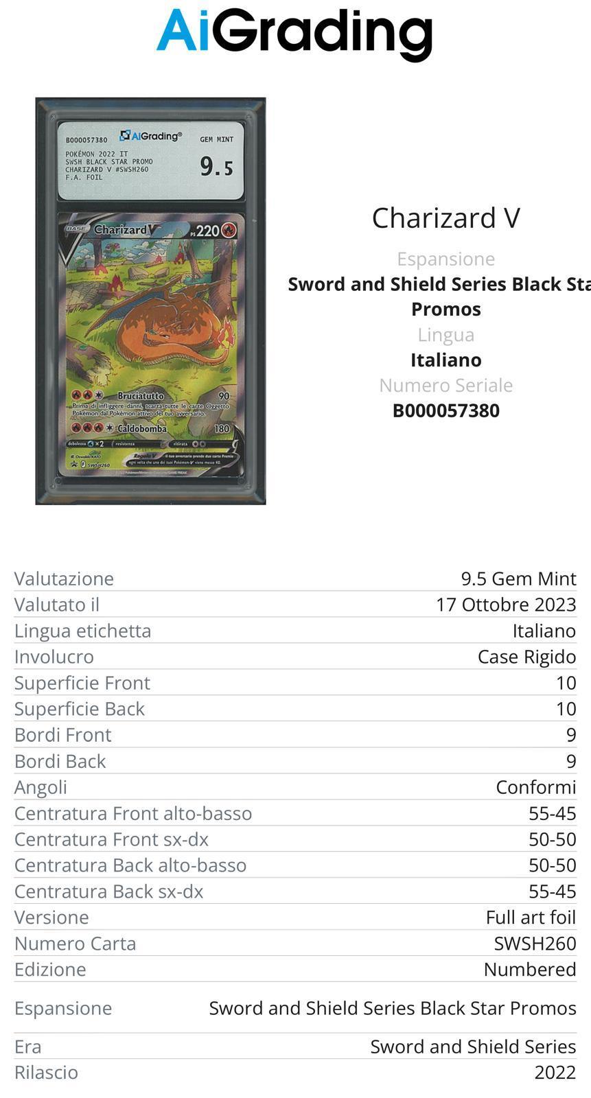 Charizard V Black Star Promo SWSH260 Full Art Foil Gradata 9,5 -