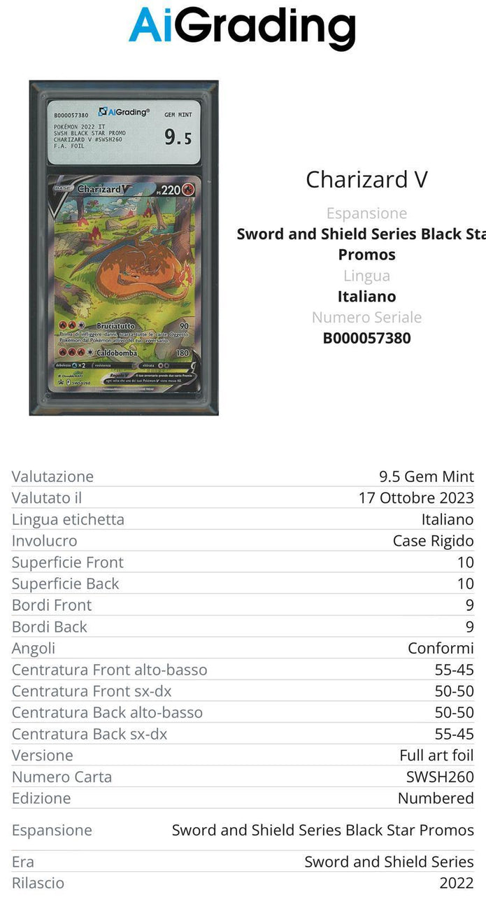 Charizard V Black Star Promo SWSH260 Full Art Foil Gradata 9,5