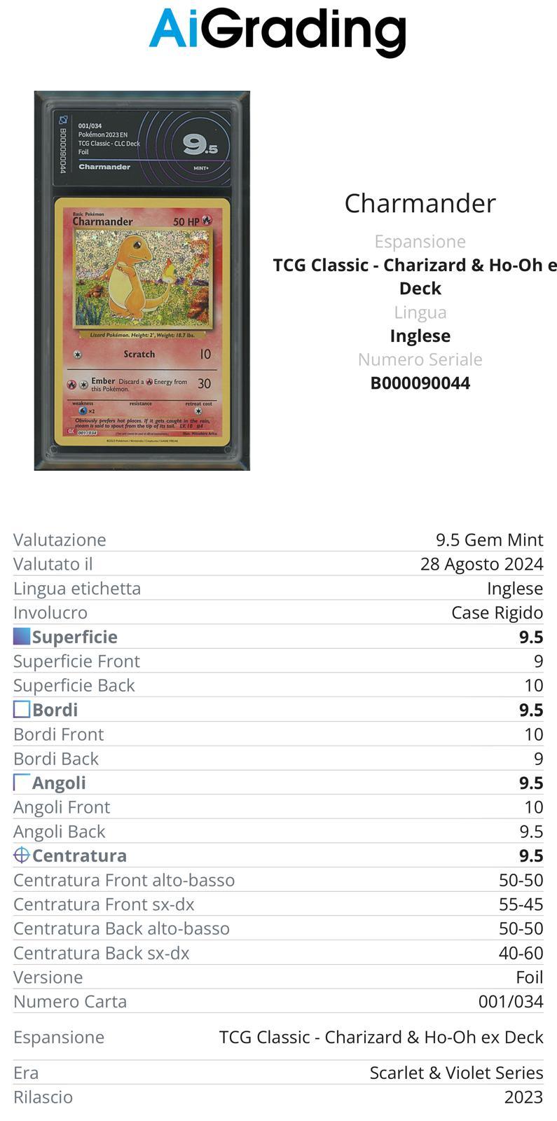 Charmander Tcg Classic 001/034 Gradata AiGrading Voto 9,5 - B000090044 -