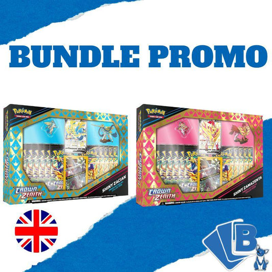 Collezione con Statuina Crown Zenith Shiny Zacian + Zamazenta ENG -