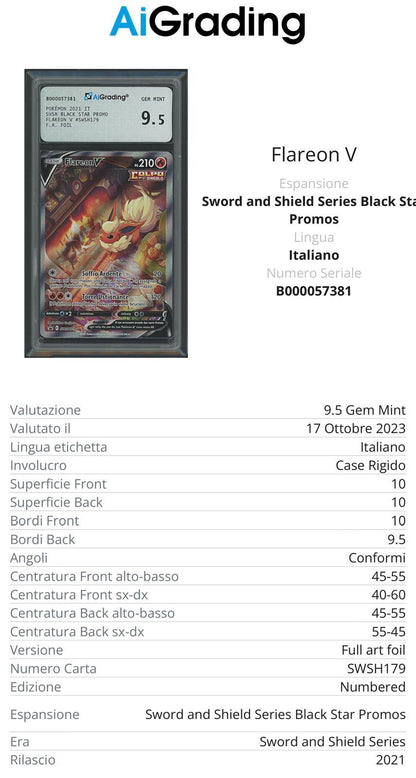 Flareon V Black Star Promo SWSH179 Full Art Foil Gradata 9,5 -