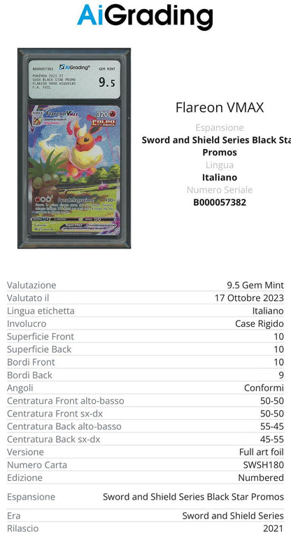 Flareon VMax Black Star Promo SWSH180 Full Art Foil Gradata 9,5 -