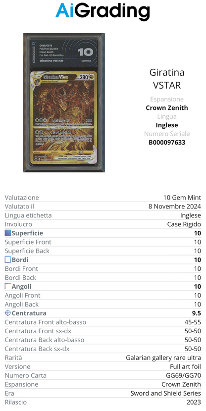 Giratina Gold Crown Zenith AiGrading Voto 10 - B000097633 -