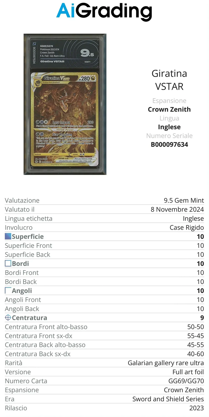 Giratina Gold Crown Zenith AiGrading Voto 9,5 - B000097634