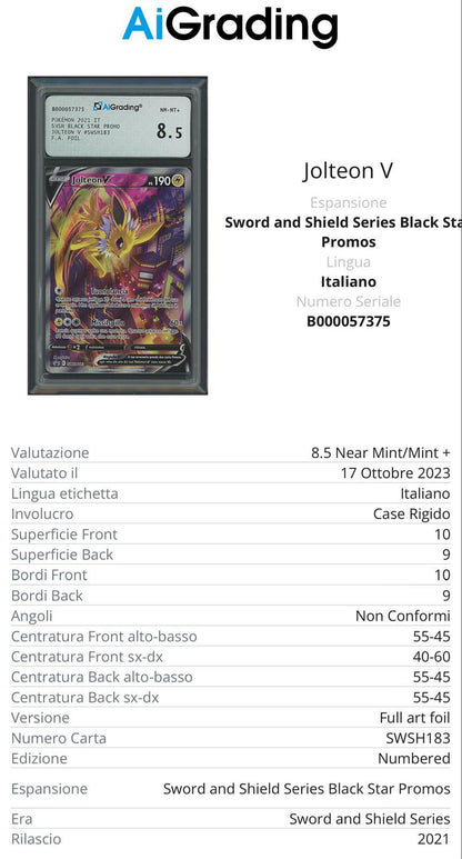 Jolteon V Black Star Promo SWSH183 Full Art Foil Gradata 8,5 -