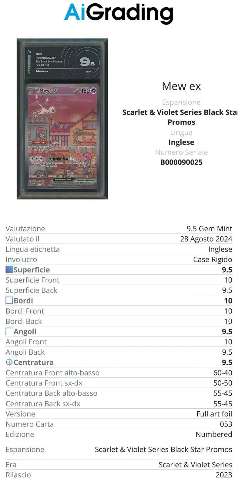 Mew Ex Black Star Promo 053 Gradata AiGrading Voto 9,5 - B000090025
