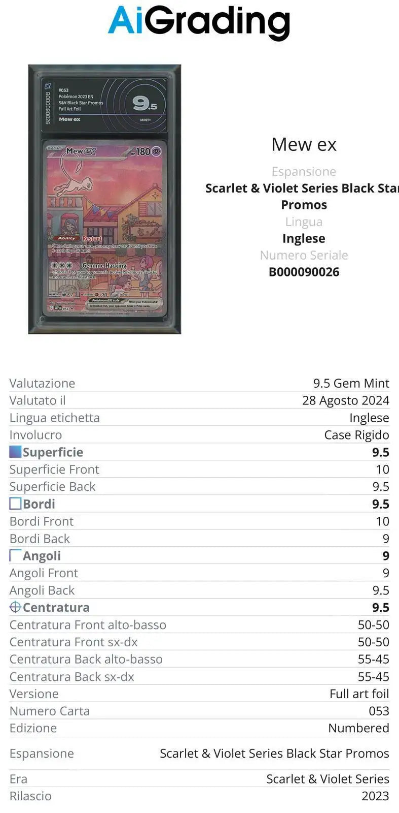 Mew Ex Black Star Promo 053 Gradata AiGrading Voto 9,5 - B000090026