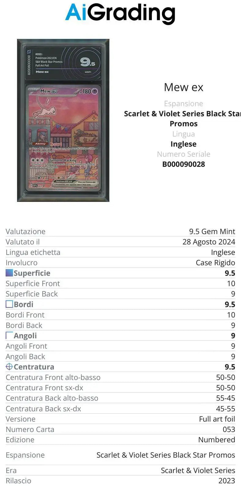 Mew Ex Black Star Promo 053 Gradata AiGrading Voto 9,5 - B000090028