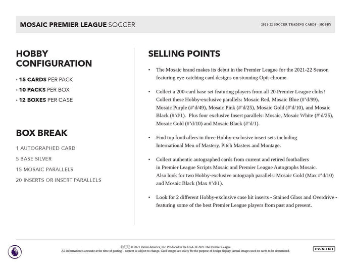 Panini Mosaic Premier League Soccer 2021-2022 Hobby Box