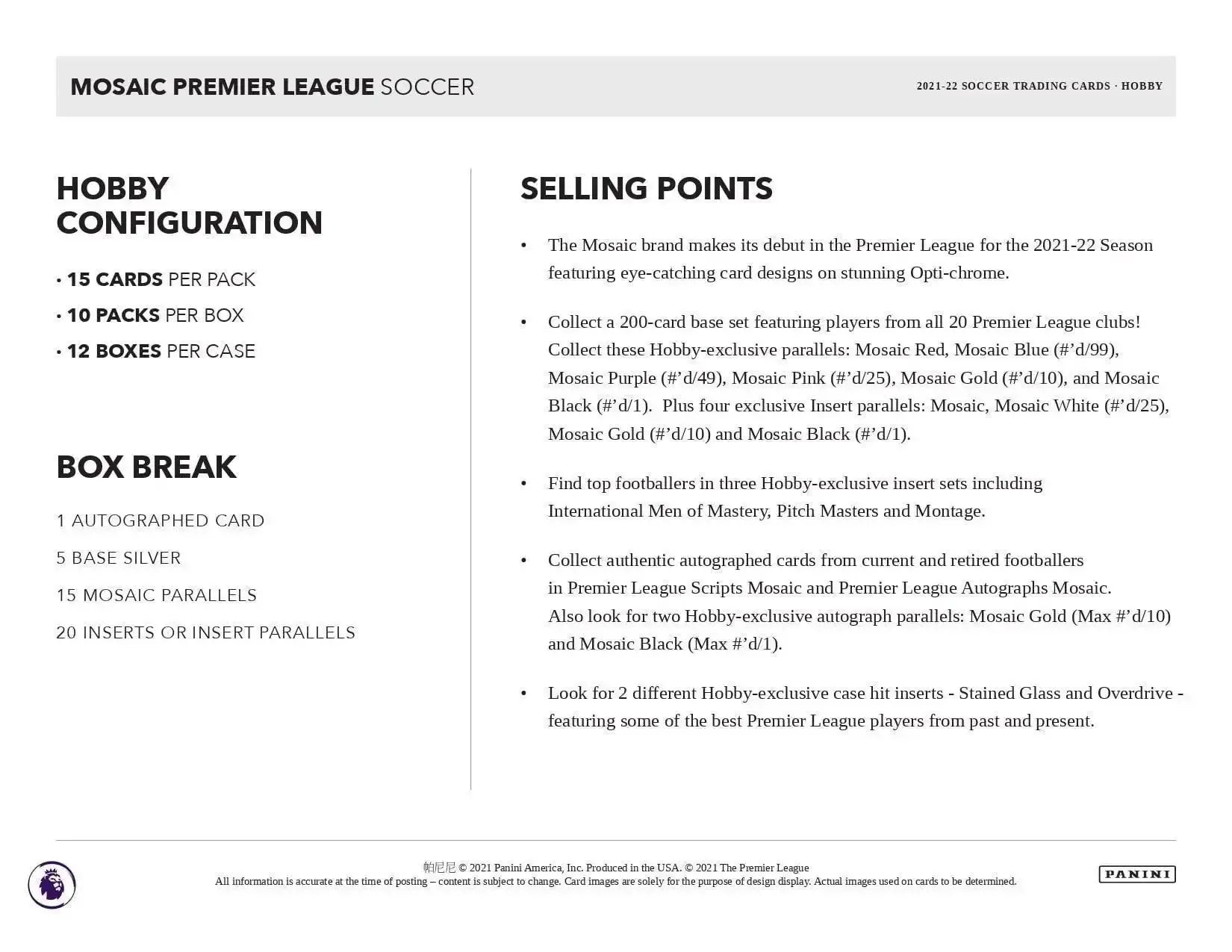 Panini Mosaic Premier League Soccer 2021-2022 Hobby Box
