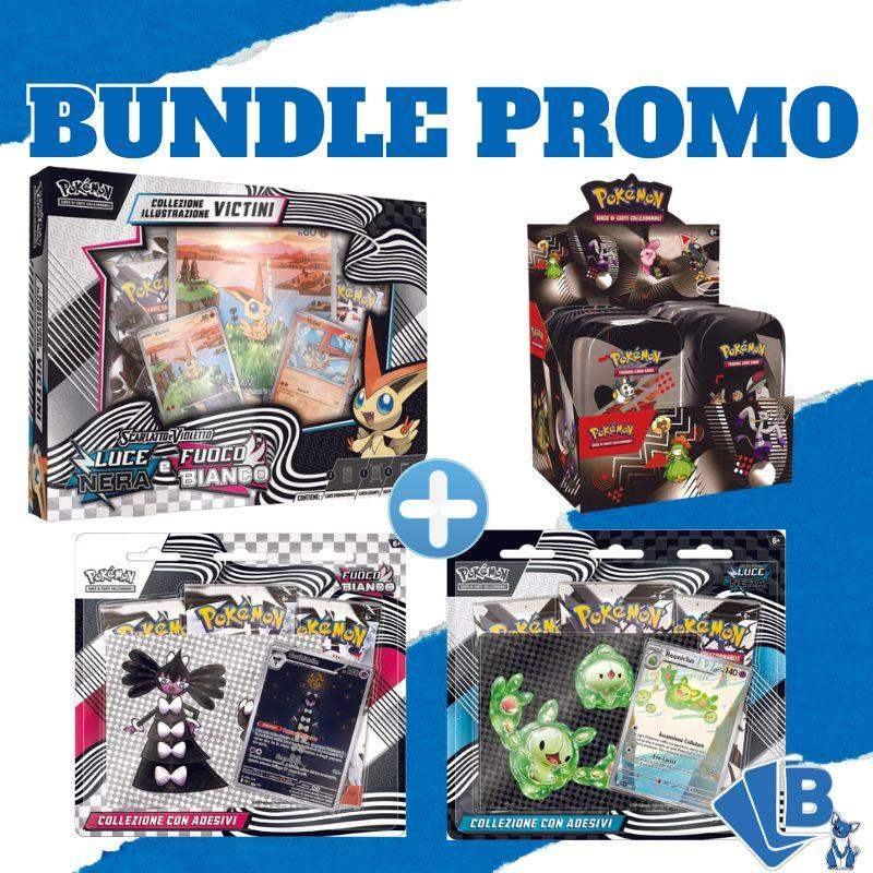 Pokemon Bundle Fuoco Bianco Luce Nera Adesivi + Victini + Minitin Box Sealed ITA