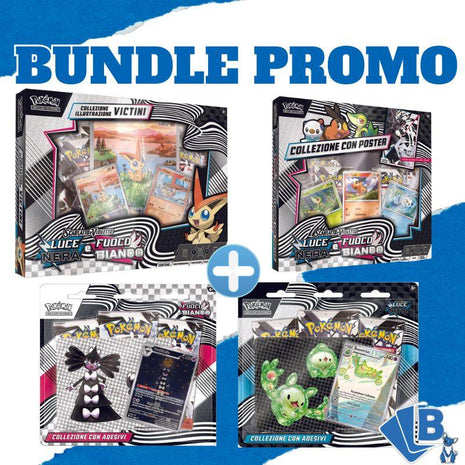 Pokemon Bundle Fuoco Bianco Luce Nera Adesivi + Victini + Poster ITA