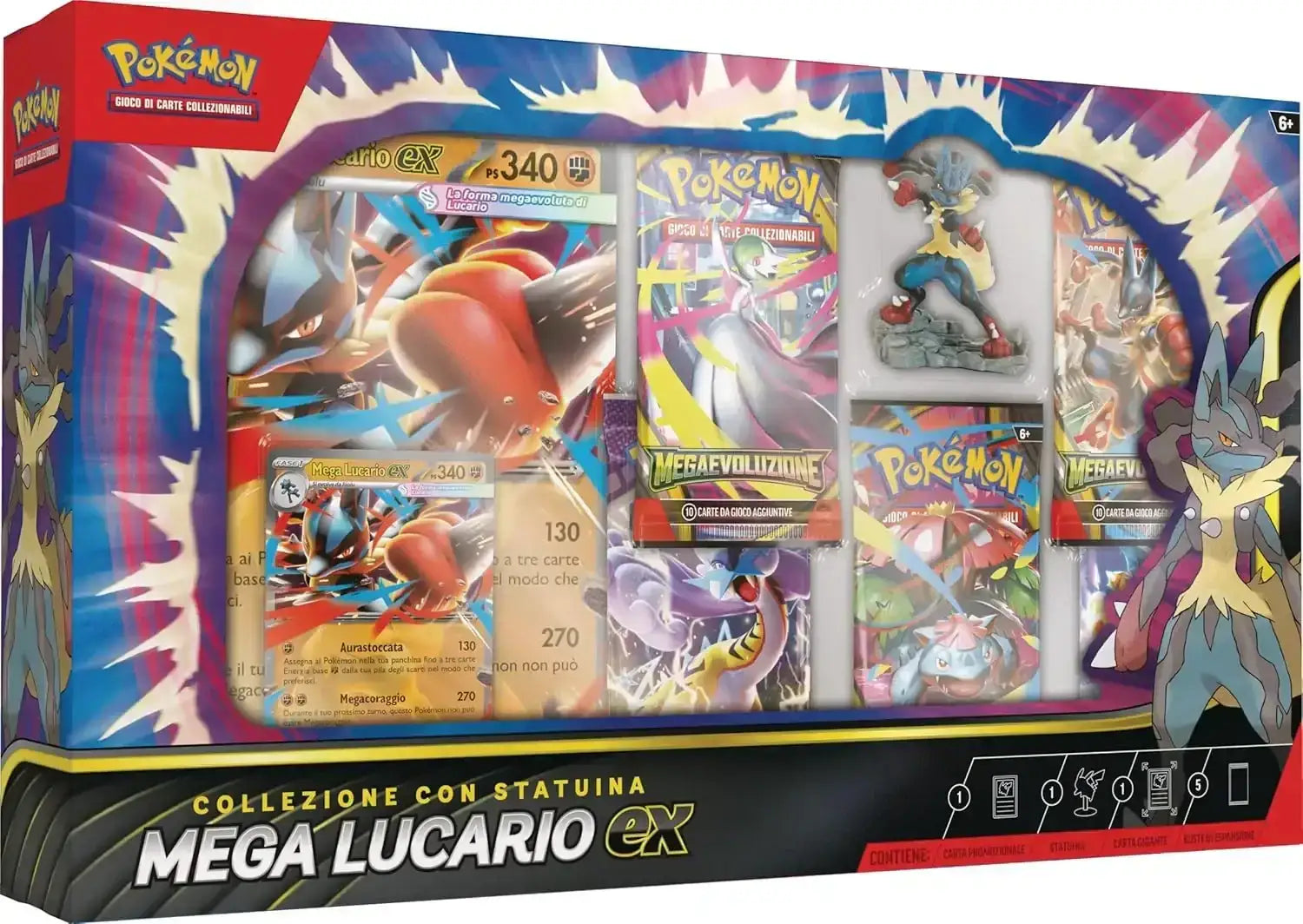 Pokemon Collezione con statuina Mega Lucario Ex ITA - Case 6 Pezzi