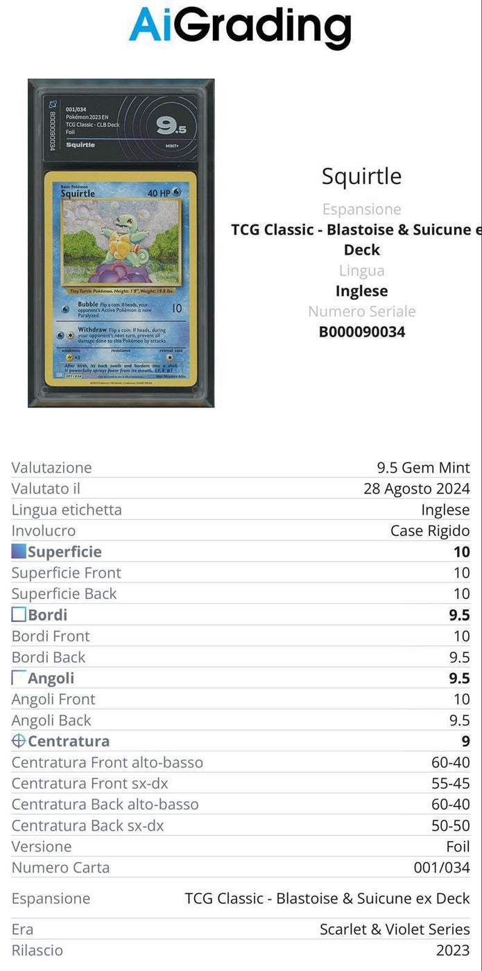 Squirtle Tcg Classic 001/034 Gradata AiGrading Voto 9,5 - B000090034