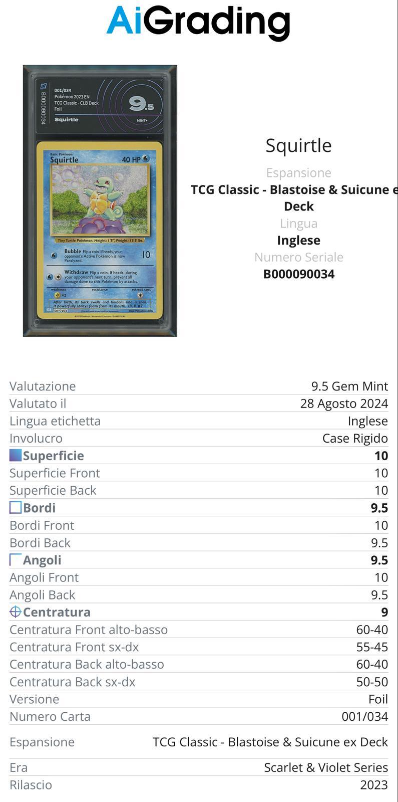 Squirtle Tcg Classic 001/034 Gradata AiGrading Voto 9,5 - B000090034 -