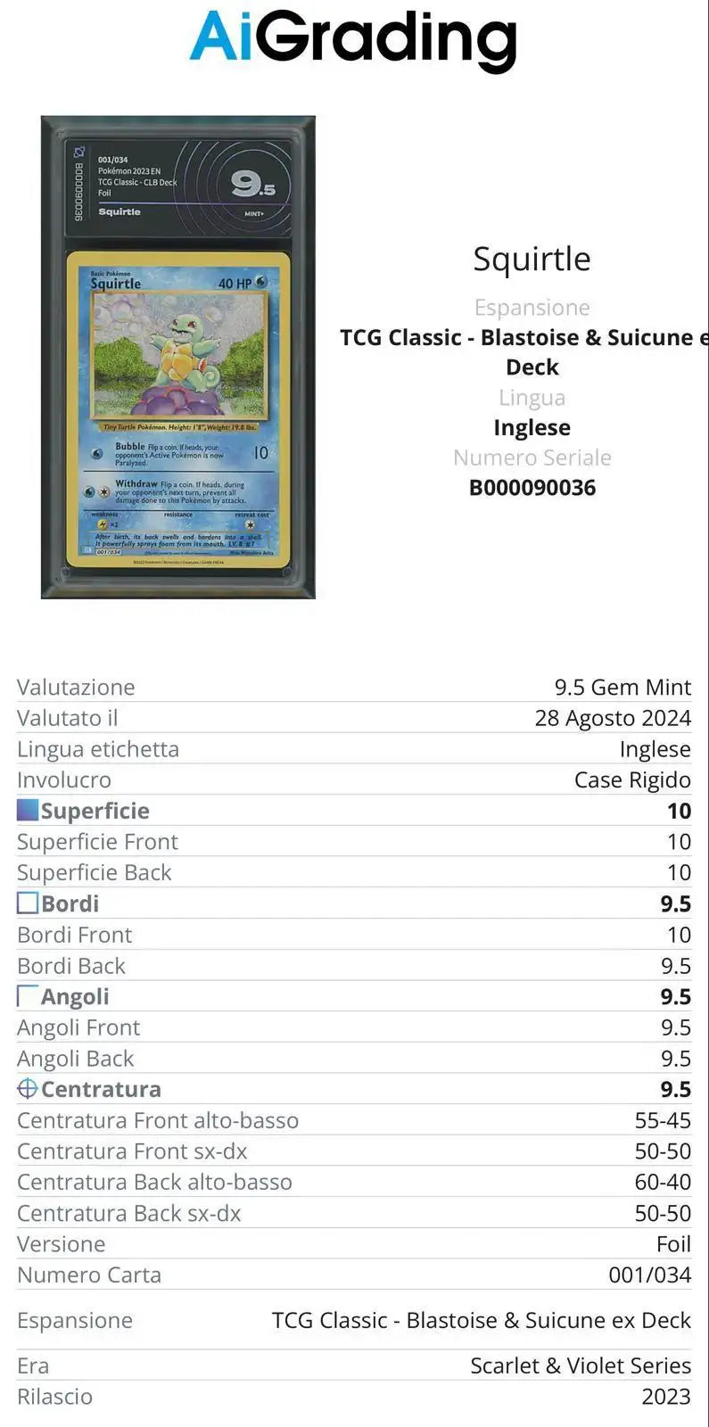 Squirtle Tcg Classic 001/034 Gradata AiGrading Voto 9,5 - B000090036