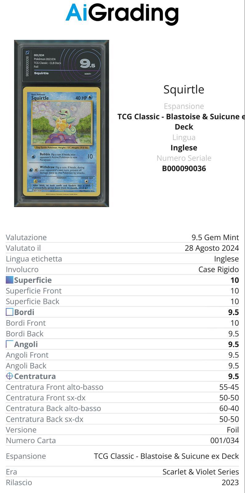 Squirtle Tcg Classic 001/034 Gradata AiGrading Voto 9,5 - B000090036 -