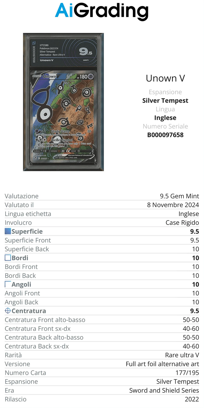 Unown V Silver Tempest AiGrading Voto 9,5 - B000097658